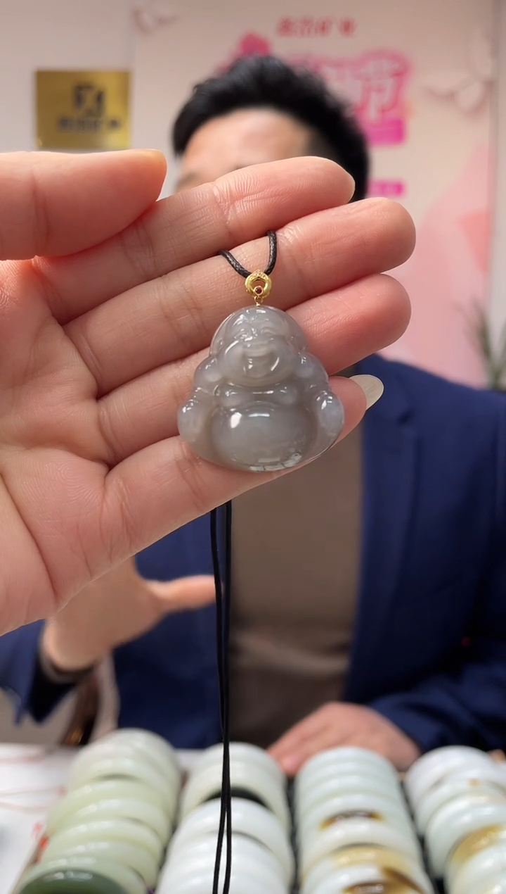 【闪购商品】和田玉颈饰18K金镶嵌烟紫佛公吊坠随机发一件