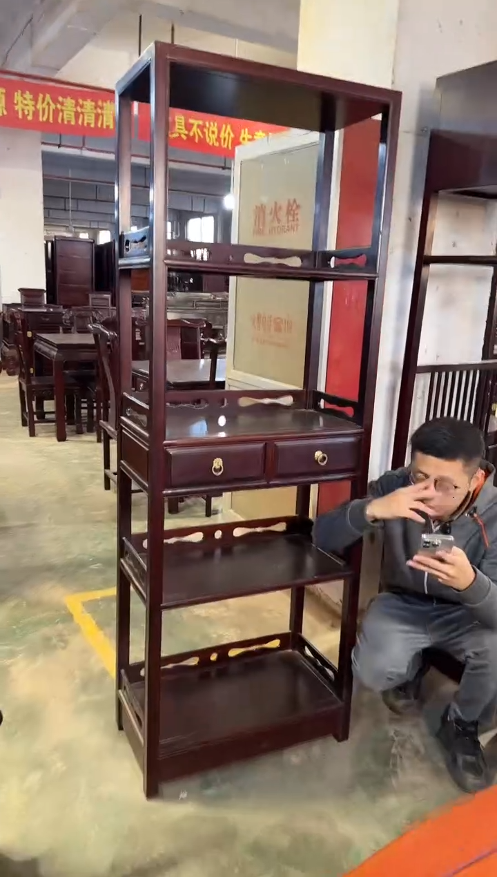 黑酸枝木类成套家具无门双抽书柜