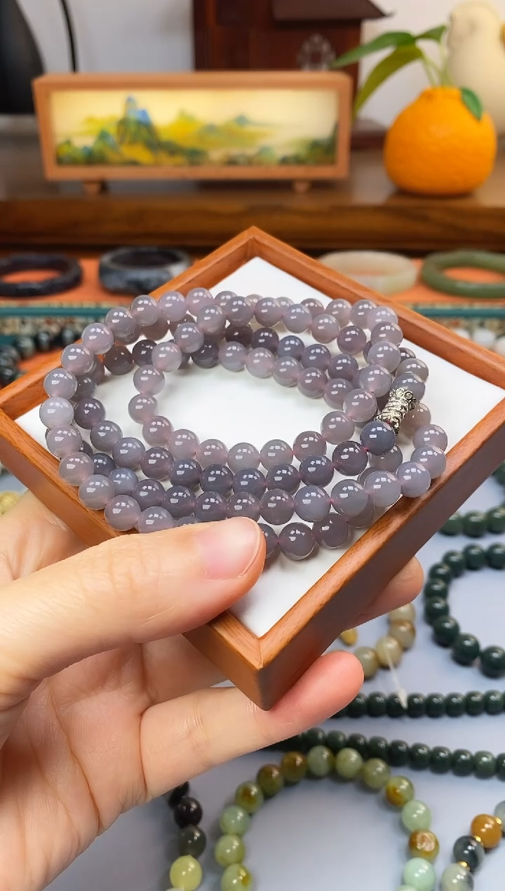 未镶嵌手串和田玉浅紫项链