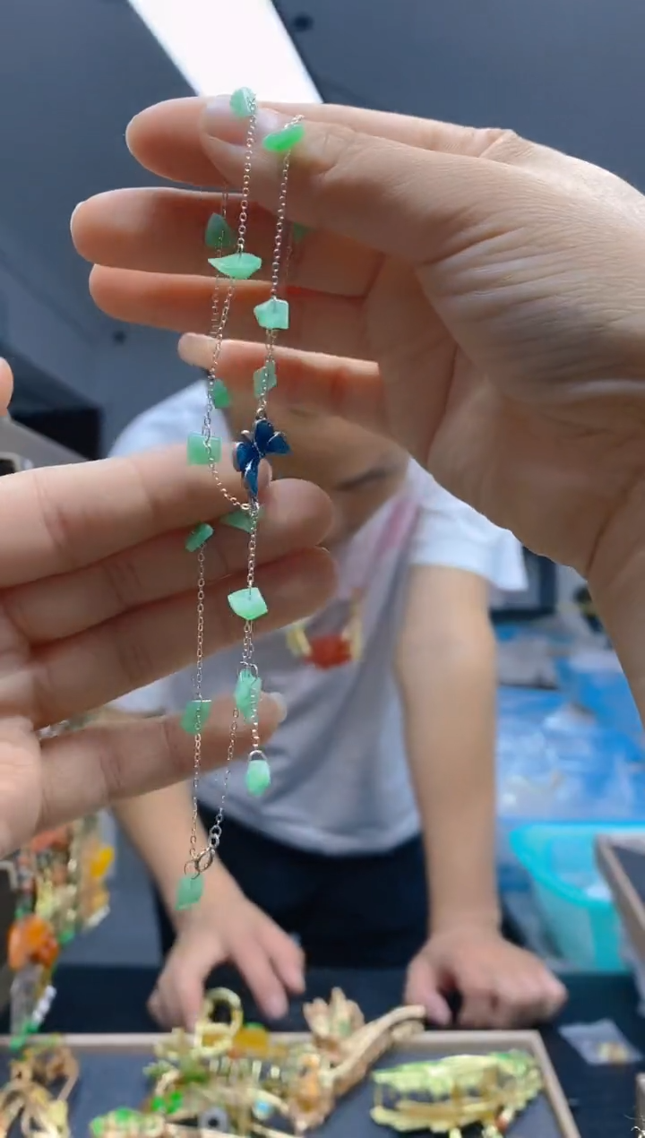 【闪购商品】翡翠耳饰银S925镶嵌390翡翠锁骨链