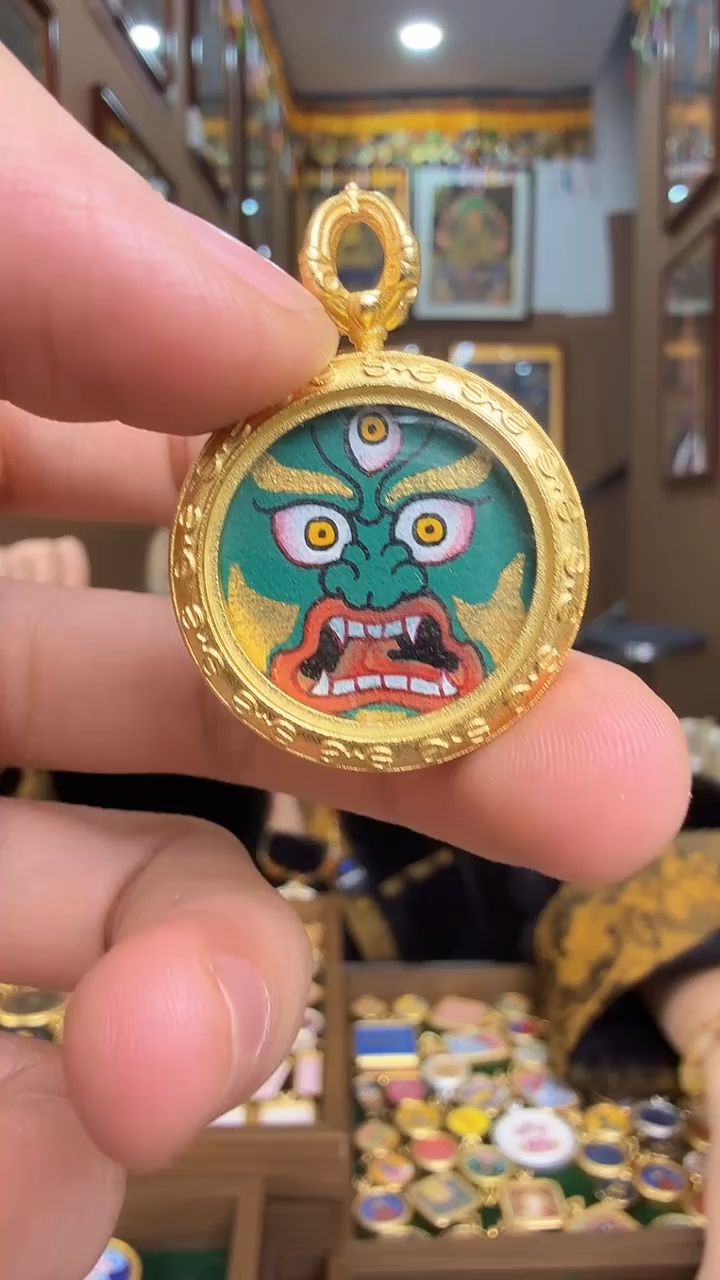 吊坠绿财神-纯手绘唐卡