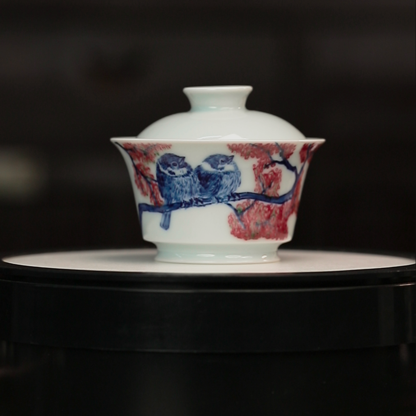 12.2/m11b9/青花釉里红麻雀马蹄盖碗