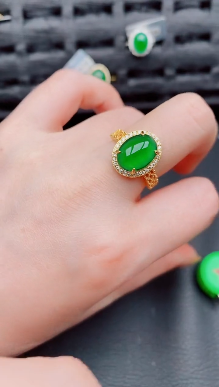 【闪购商品】翡翠戒指银S925镶嵌天然a货翡翠601