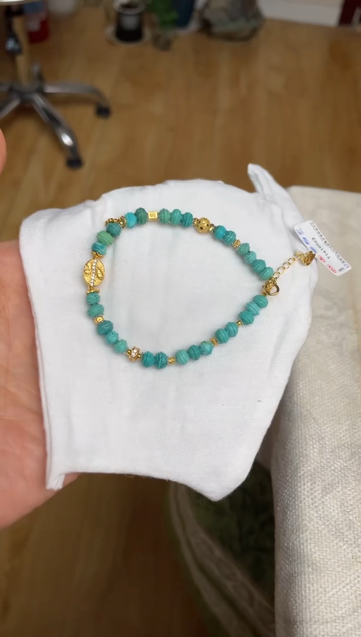 银S925镶嵌绿松石手串57