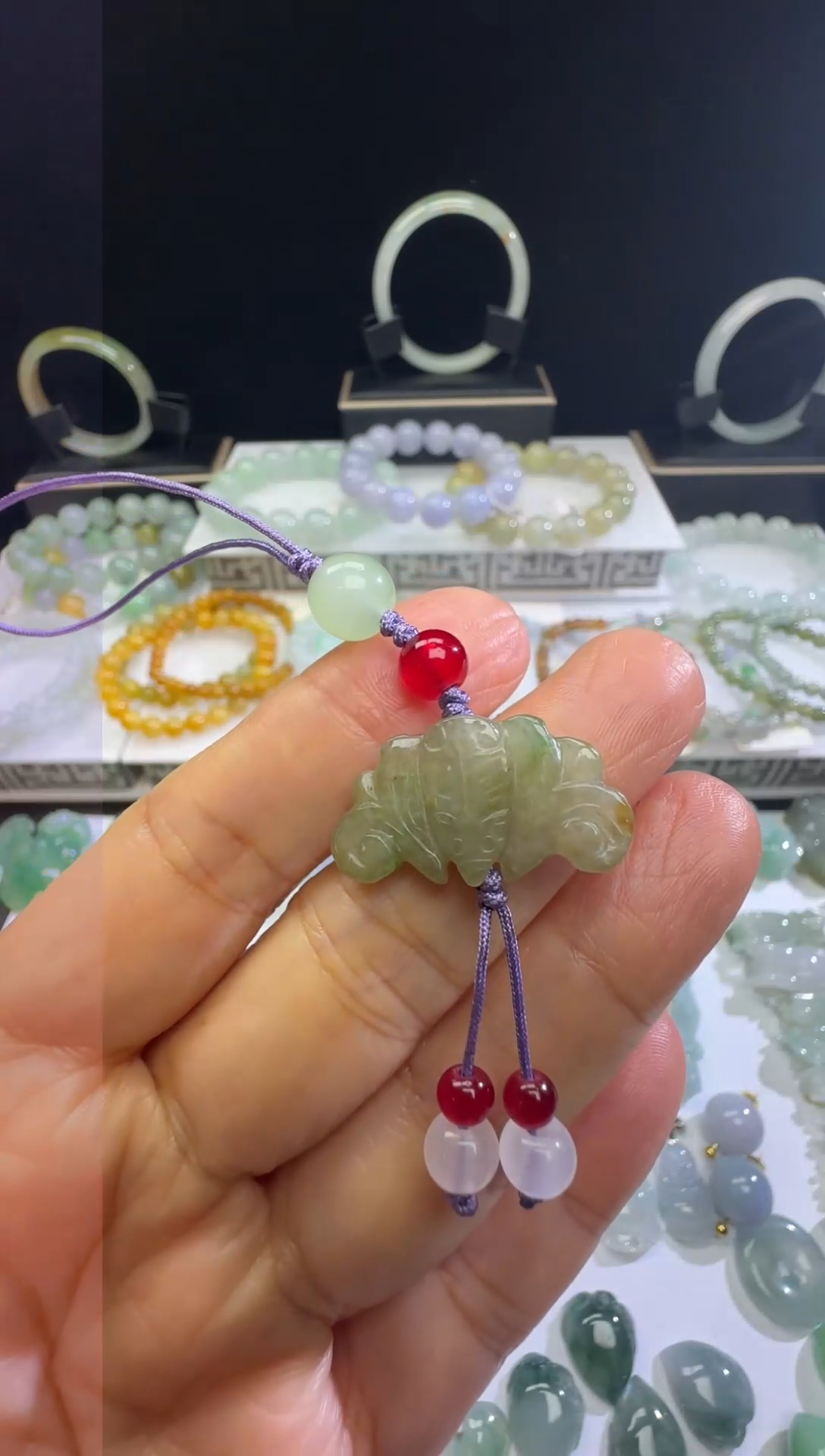 【闪购商品】翡翠吊坠(不含链)未镶嵌蝙蝠手机挂包挂