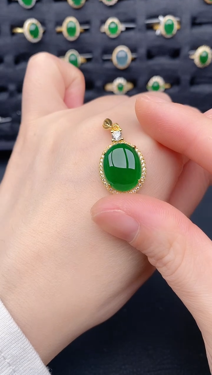 颈饰银S925镶嵌翡翠天然a货翡翠213