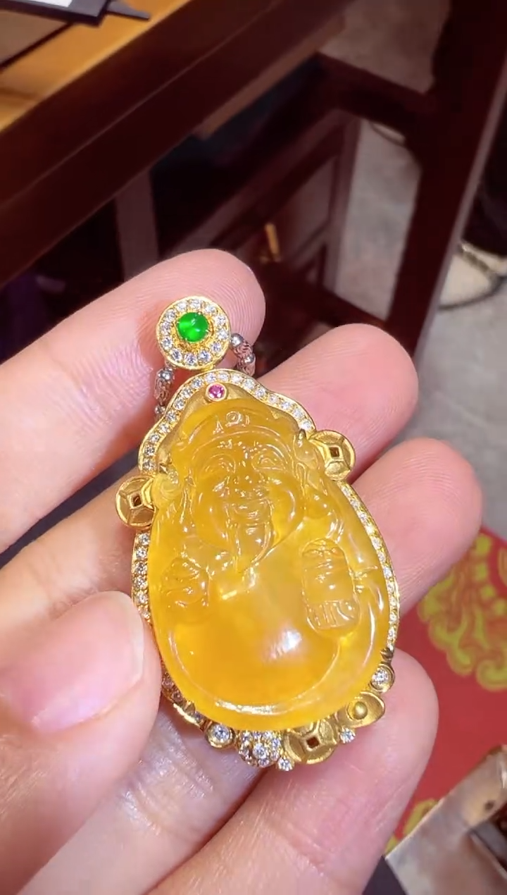 翡翠18K金镶嵌吊坠(不含链)财爷