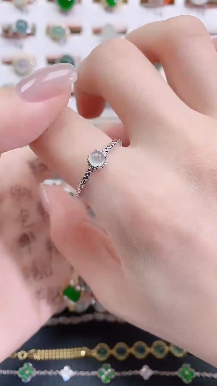 银S925镶嵌戒指翡翠天然翡翠