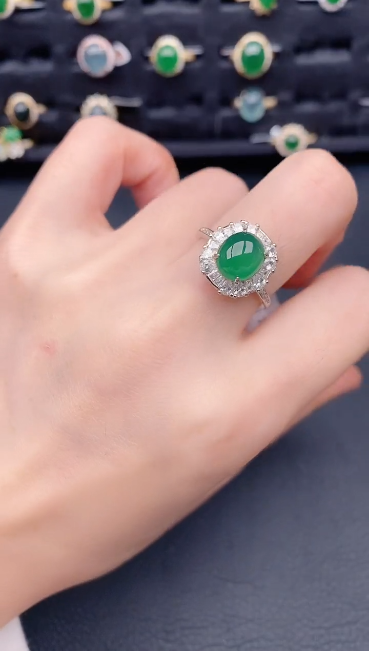 银S925镶嵌戒指翡翠天然a货翡翠582