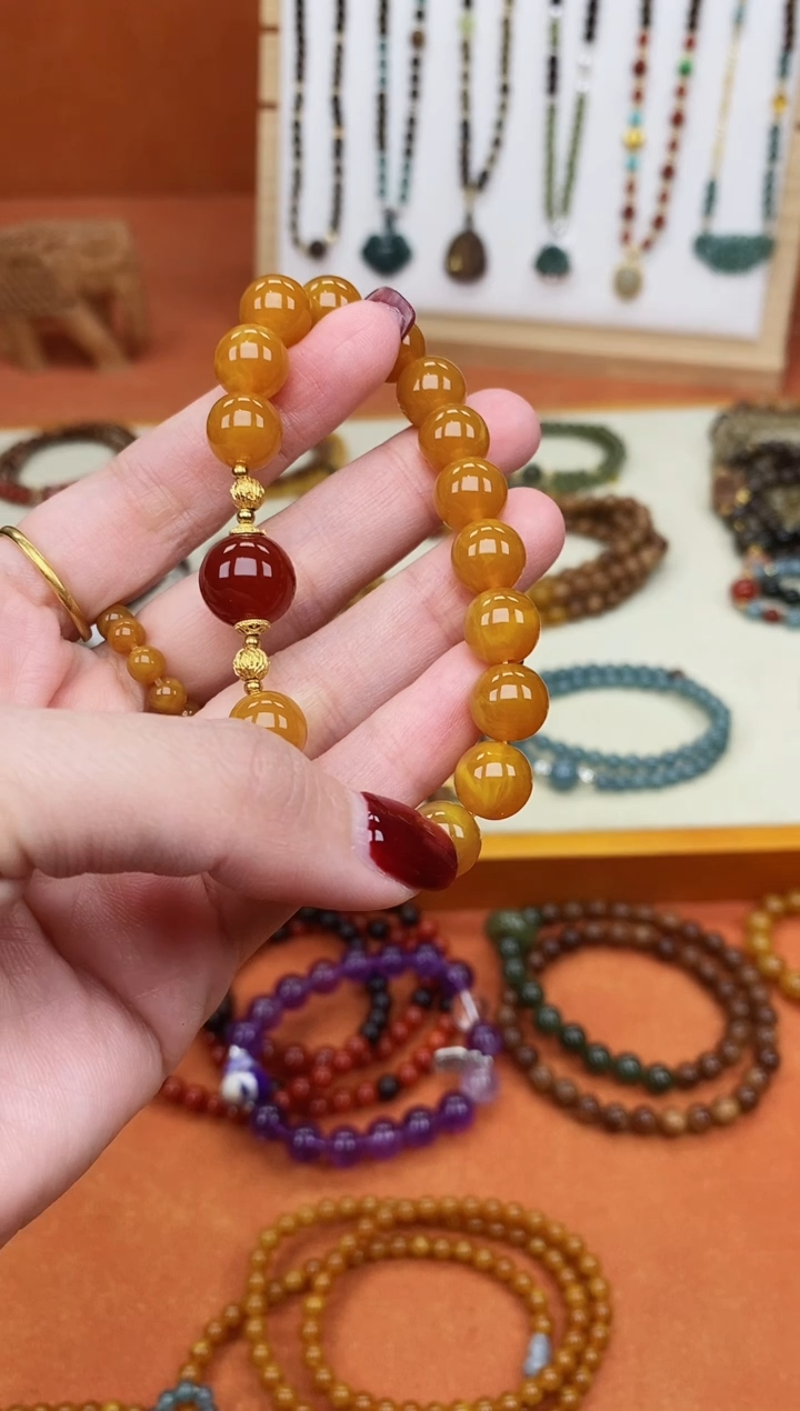 手链蜜蜡未镶嵌单圈10蜜蜡南红玛瑙手串