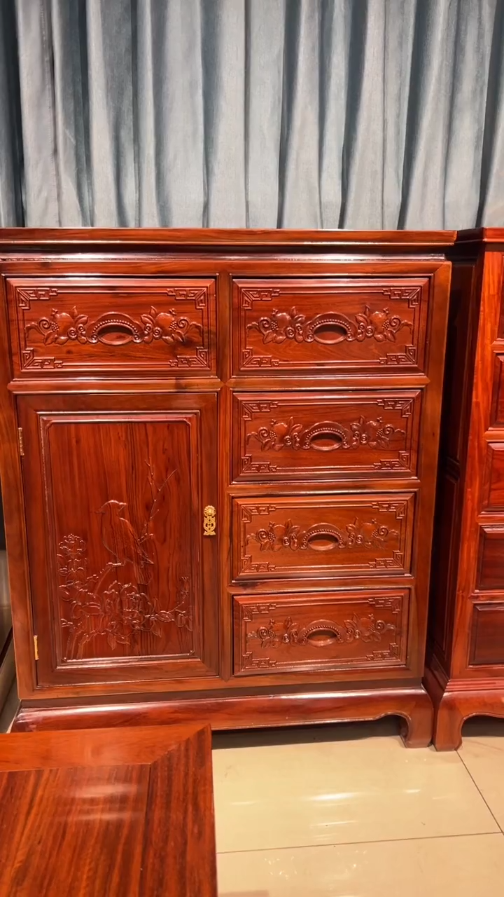 红酸枝木类书架福利款非洲酸枝雕花斗柜