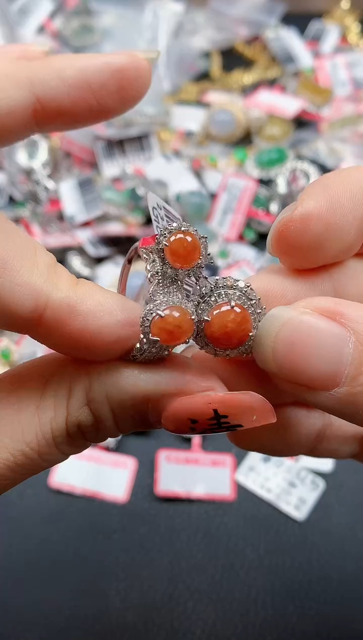 银S925镶嵌戒指翡翠天然A货缅甸翡翠