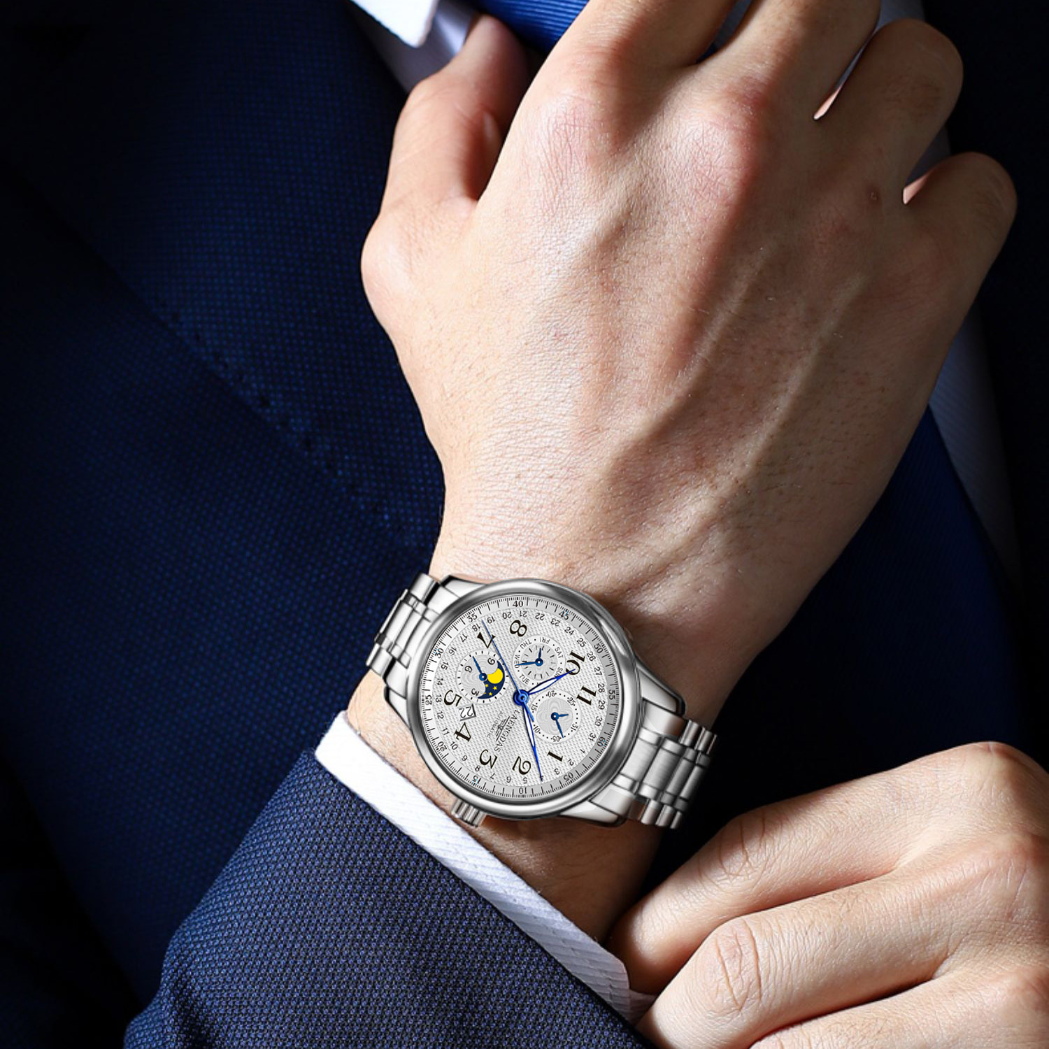 【三年只换不修五年质保】八针月相名匠系列全盘夜光全自动腕表a