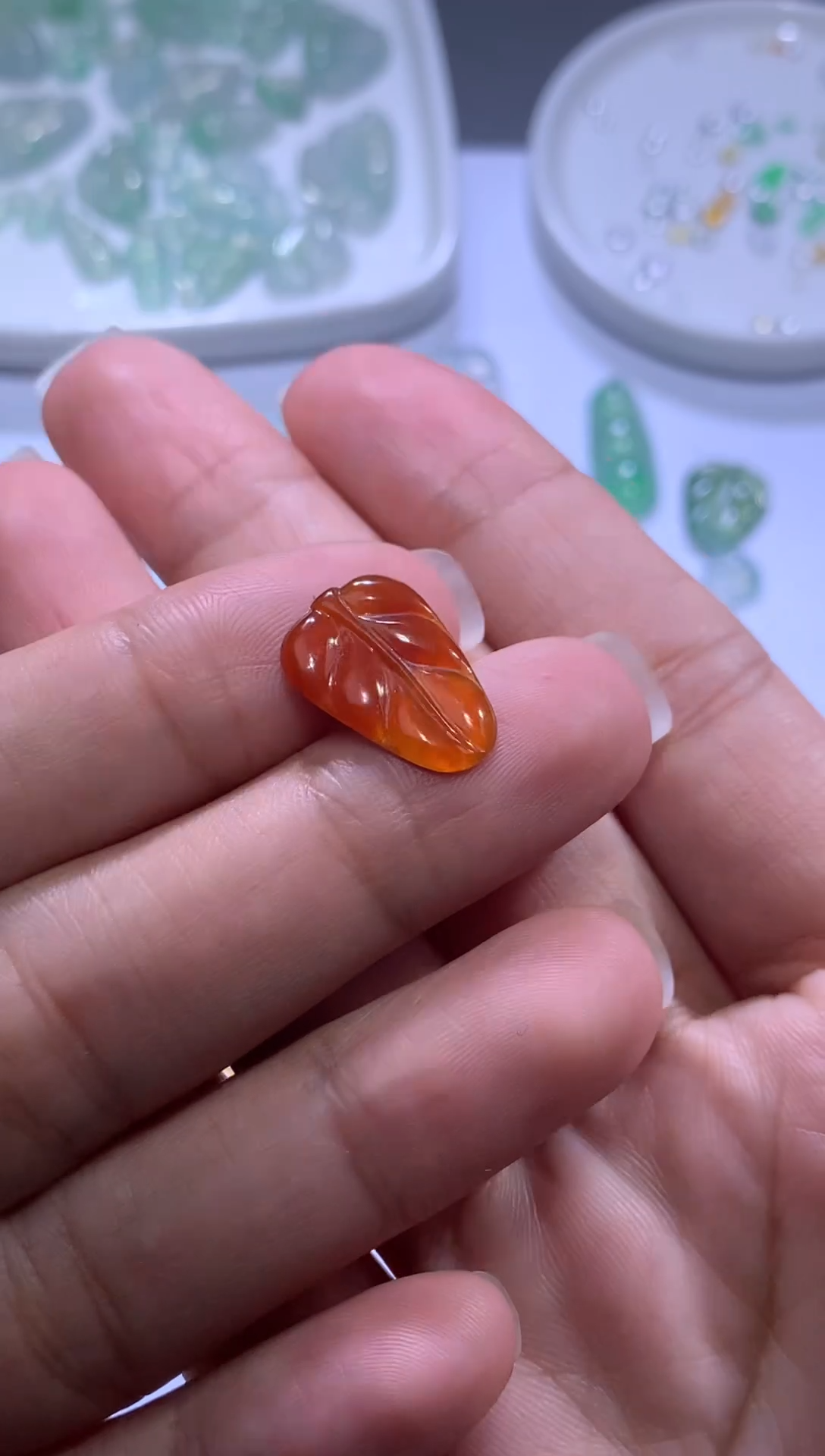 未镶嵌裸石翡翠冰红叶子