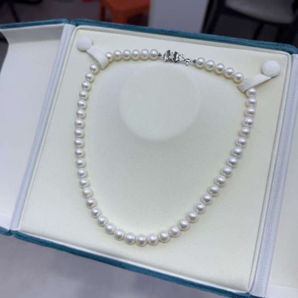 S925银淡水无核强光百搭蝴蝶扣全珠链7.3-8.3mm