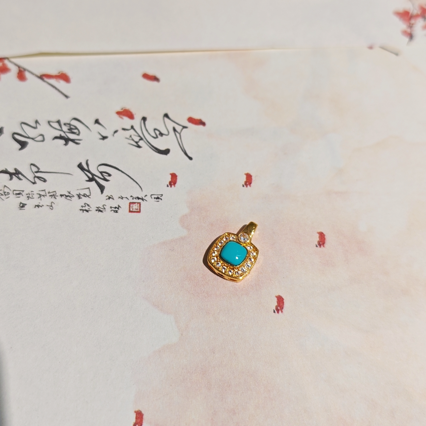 绿松石大号方扣 1600 多样性发一件 18k金镶嵌