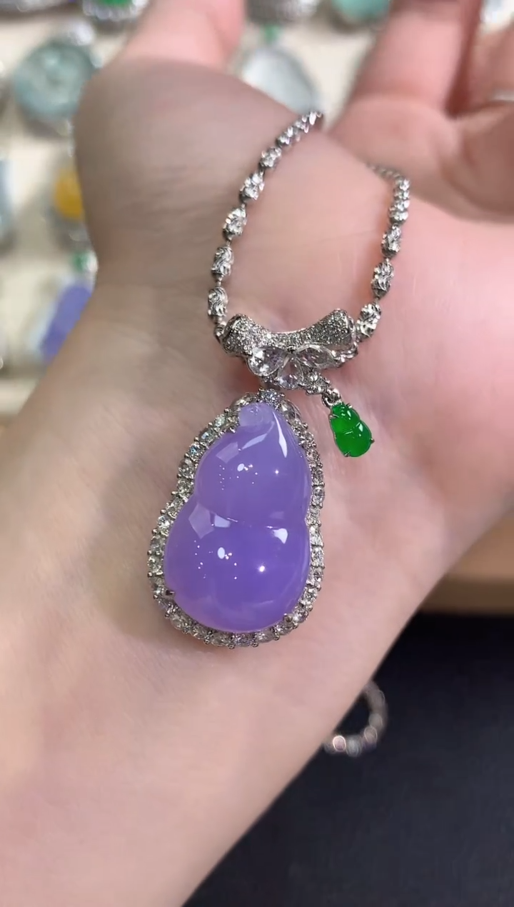 吊坠(不含链)18K金镶嵌翡翠冬日珠宝W74紫货有色差