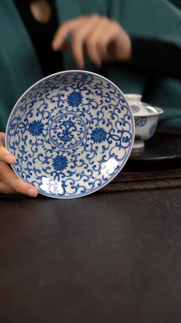 【闪购商品】杯HLX陶瓷点工缠枝莲壶承