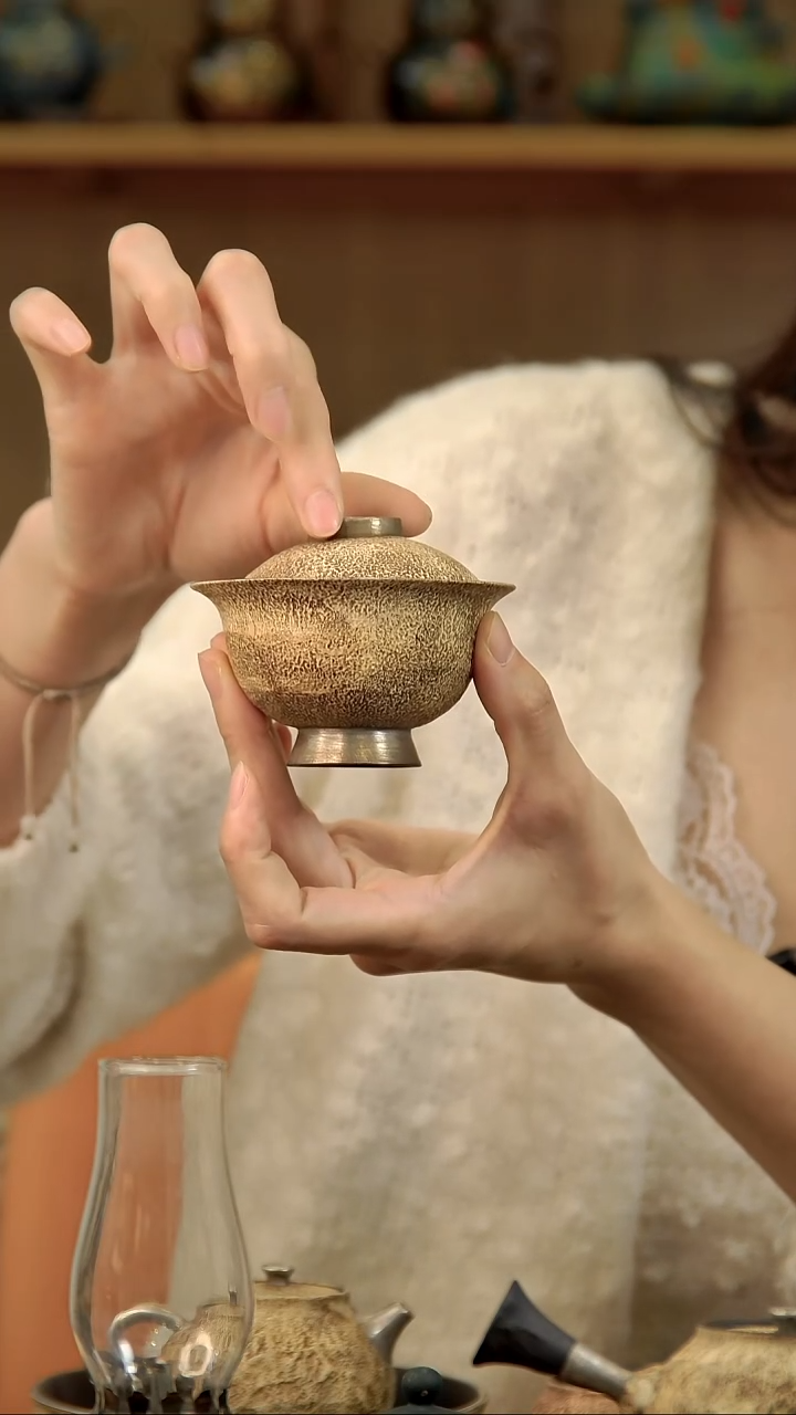 言野手作 粉引仿古小桥盖碗