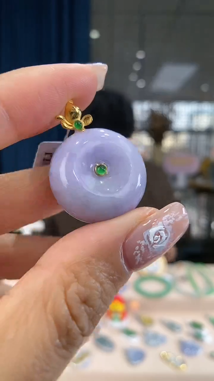 翡翠18K金镶嵌吊坠(不含链)平安扣