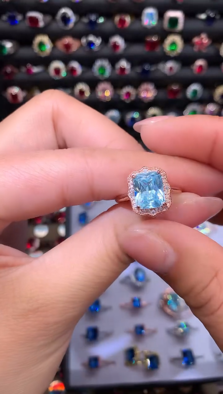 【闪购商品】海蓝宝石戒圈银S925镶嵌玫瑰金810