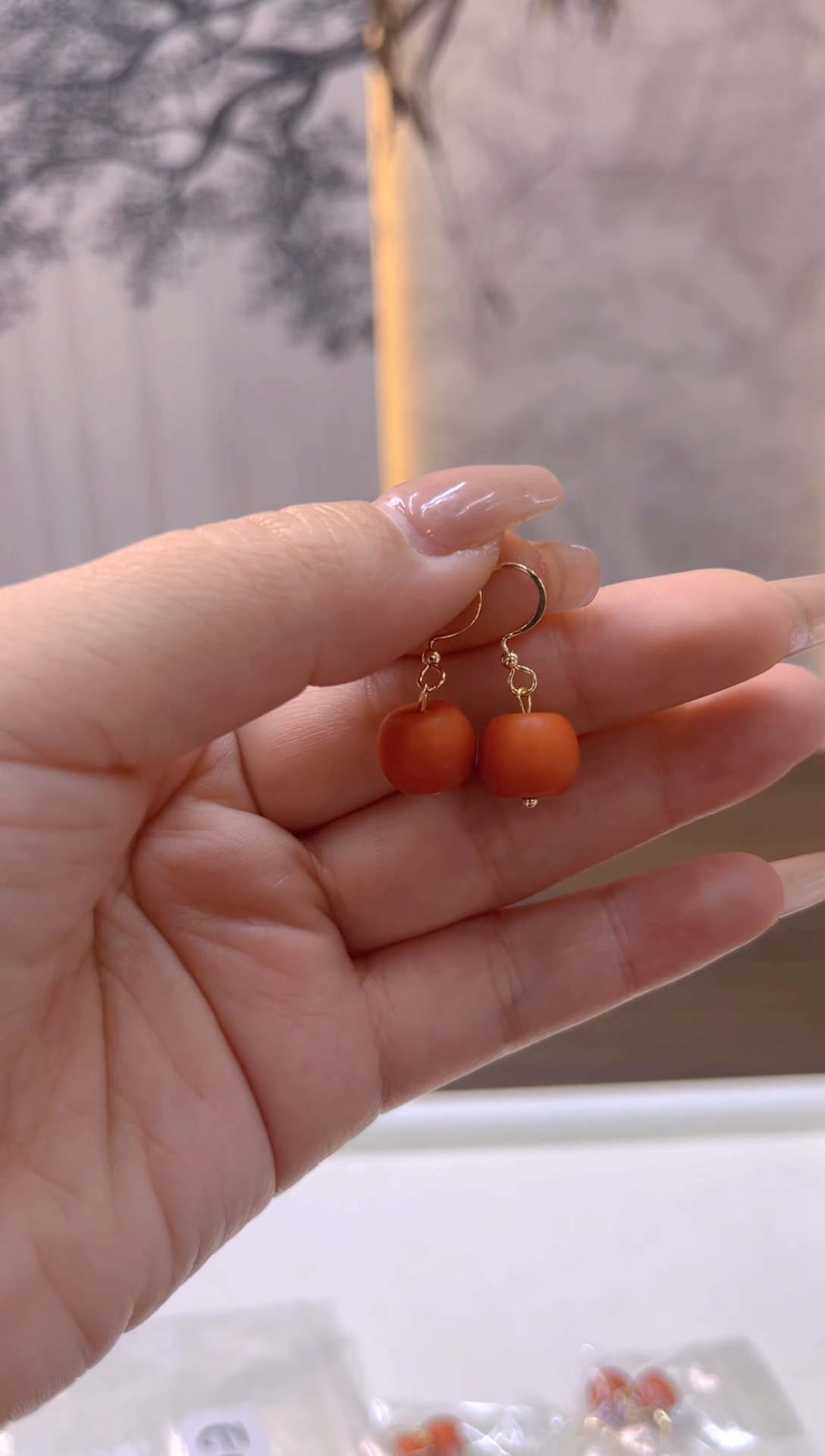 蜜蜡14K金镶嵌耳饰E10