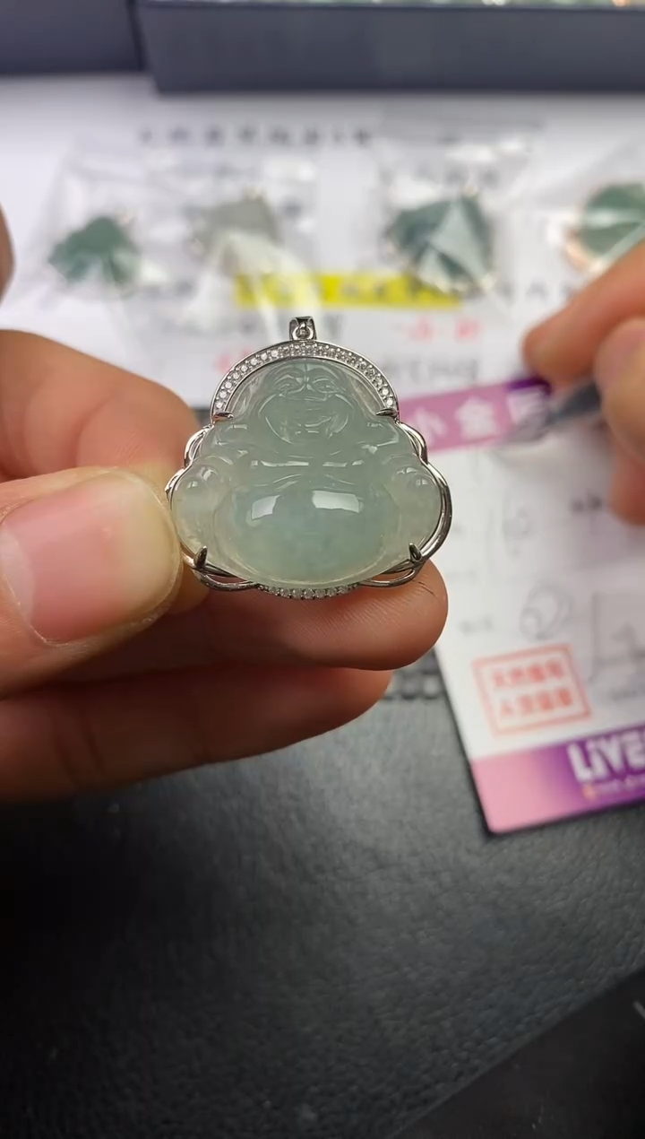 颈饰银S925镶嵌翡翠朵*挂件