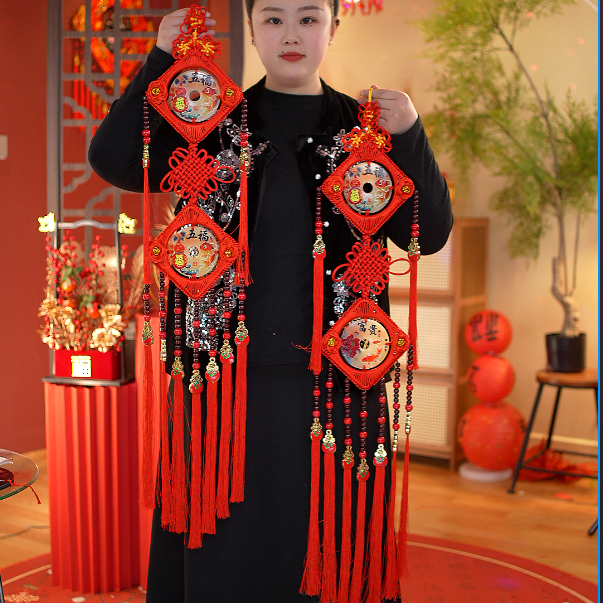 【羊脂平安扣对联】富贵平安2026新款中国结大号客厅背景墙装饰X