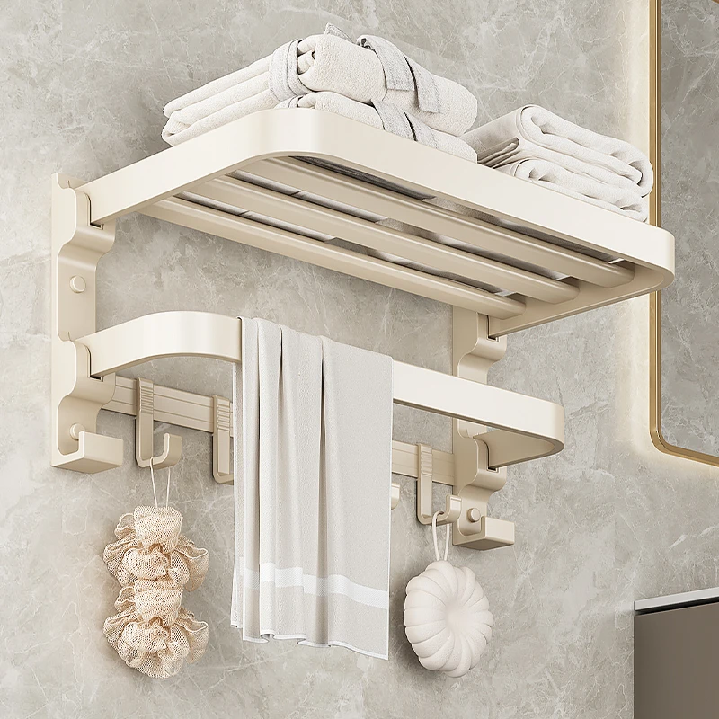 毛巾架免打孔浴室浴巾置物架奶油风卫生间挂件装洗手间厕所毛巾杆