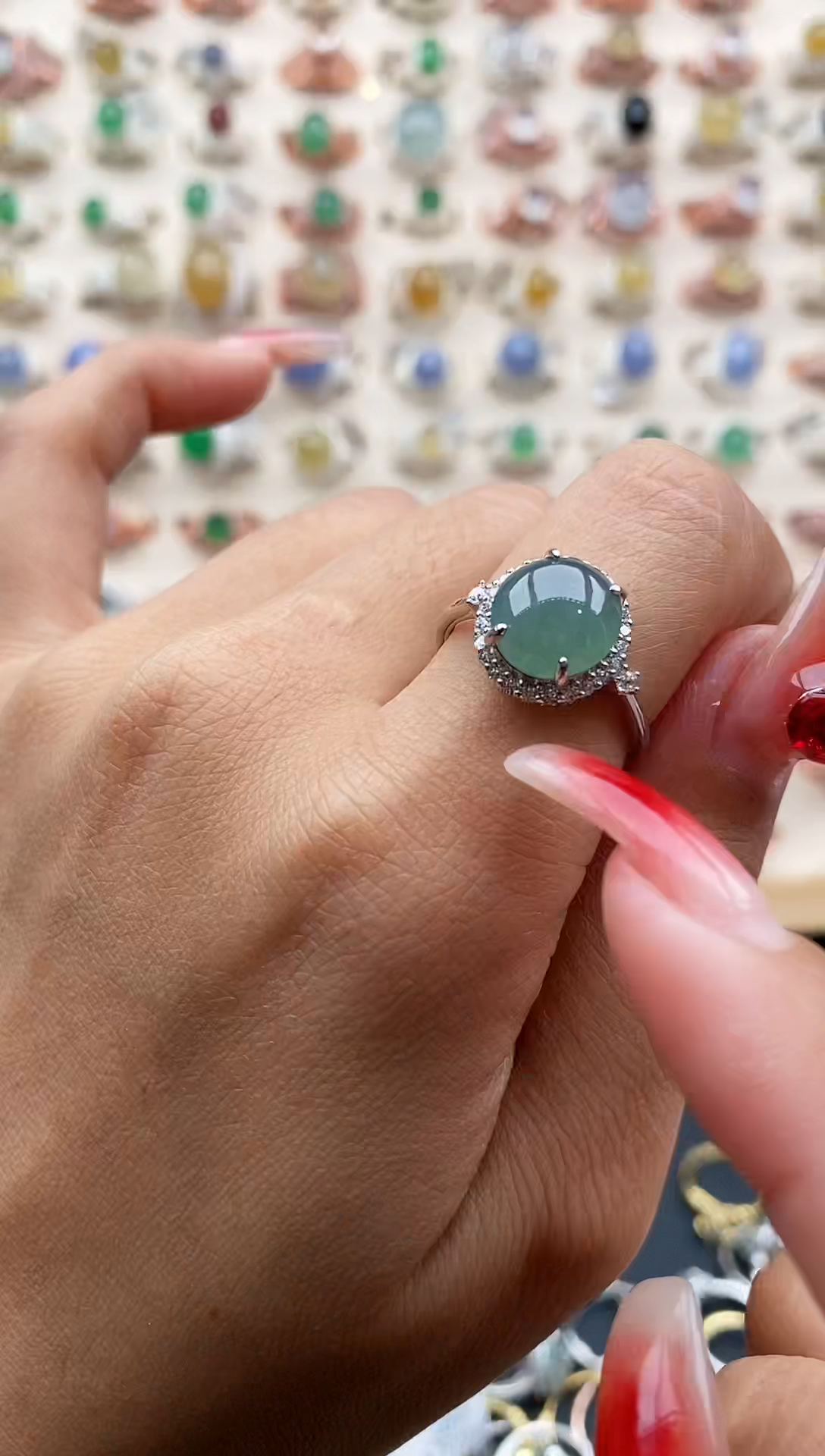 【闪购商品】翡翠戒指银S925镶嵌缅甸A货天然翡翠222   9+8