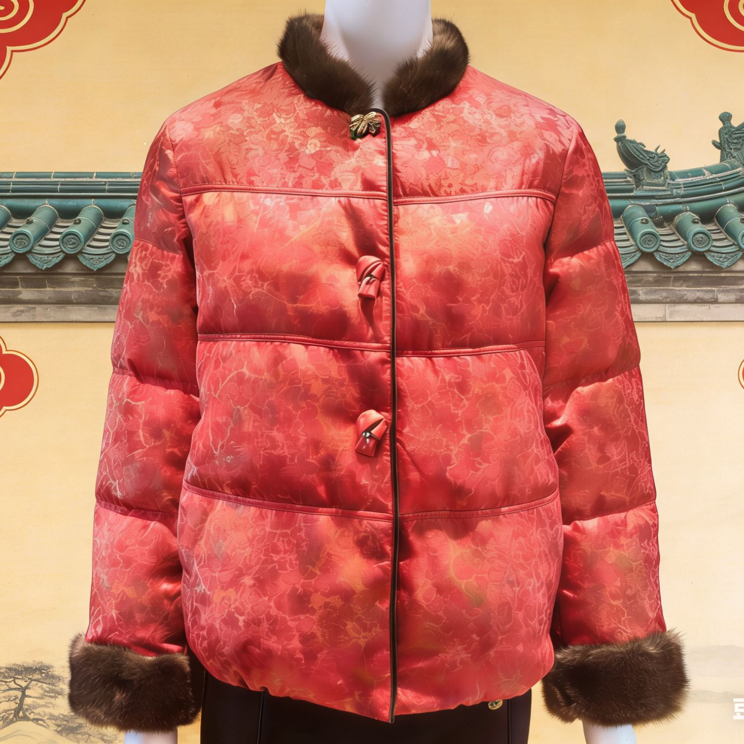 9542高端轻奢纯白鹅绒服中国风立领毛领拼接设计感冬季保暖