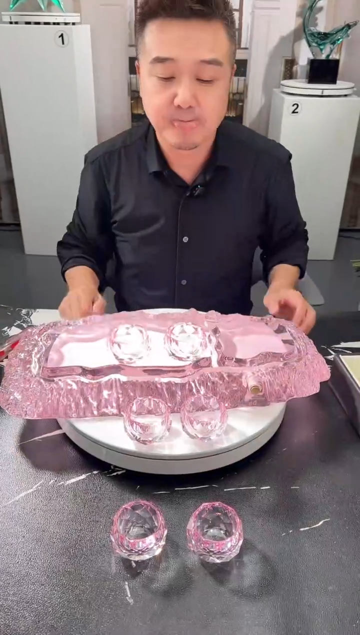 琉璃巴比特美学 粉色山河茶盘加一组杯