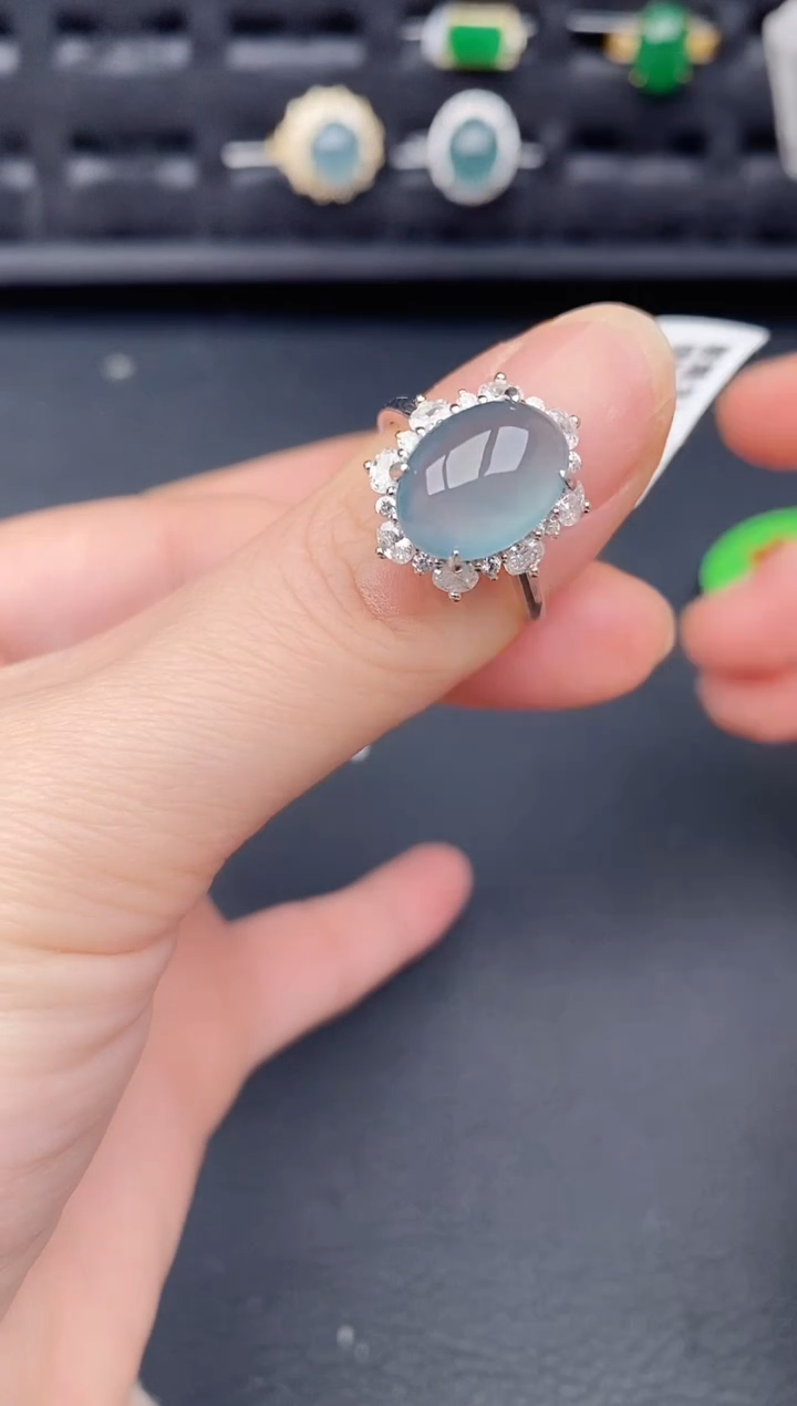 银S925镶嵌戒指翡翠天然a货翡翠284