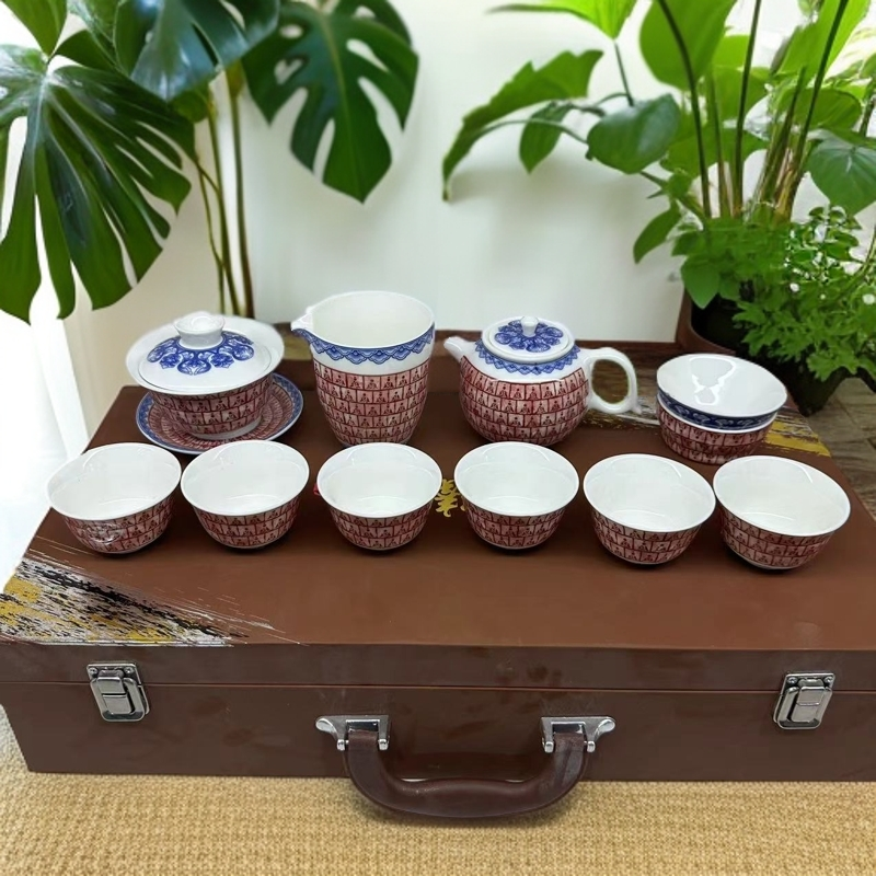 DH-cj1073陶瓷拓片茶具套装/带礼盒整套茶具仅有一件