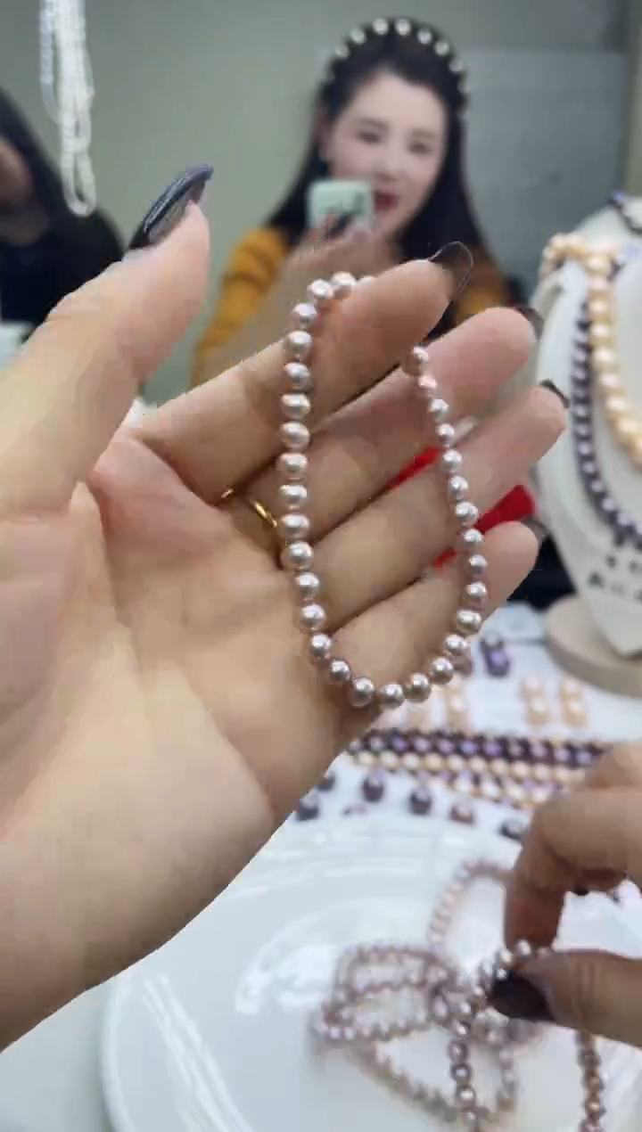 未镶嵌手链淡水珍珠粉紫色系手链