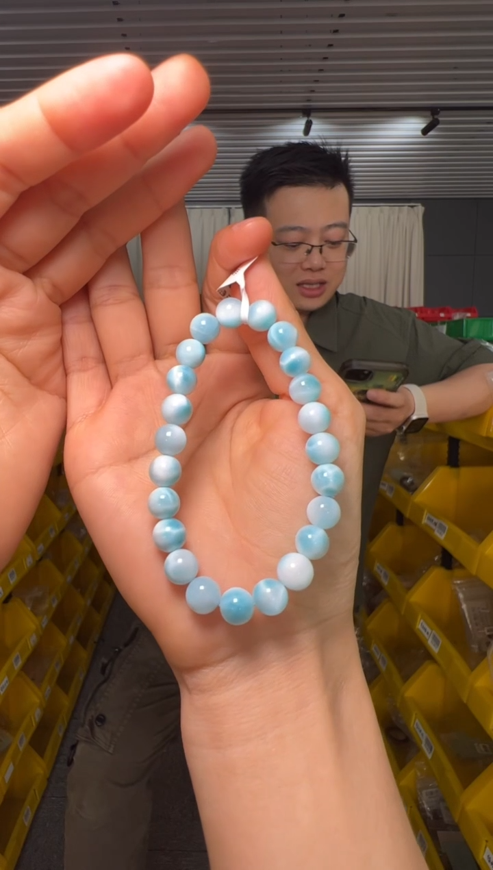 针钠钙石（海纹石）未镶嵌手串约8mm海纹石圆珠单圈手串