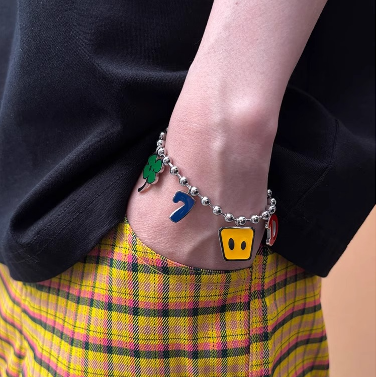 不锈钢手链 Dangerouspeople时尚潮牌配饰多巴胺金属滴油挂坠手链