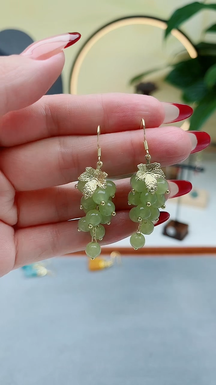 未镶嵌东陵石耳饰00葡萄青色