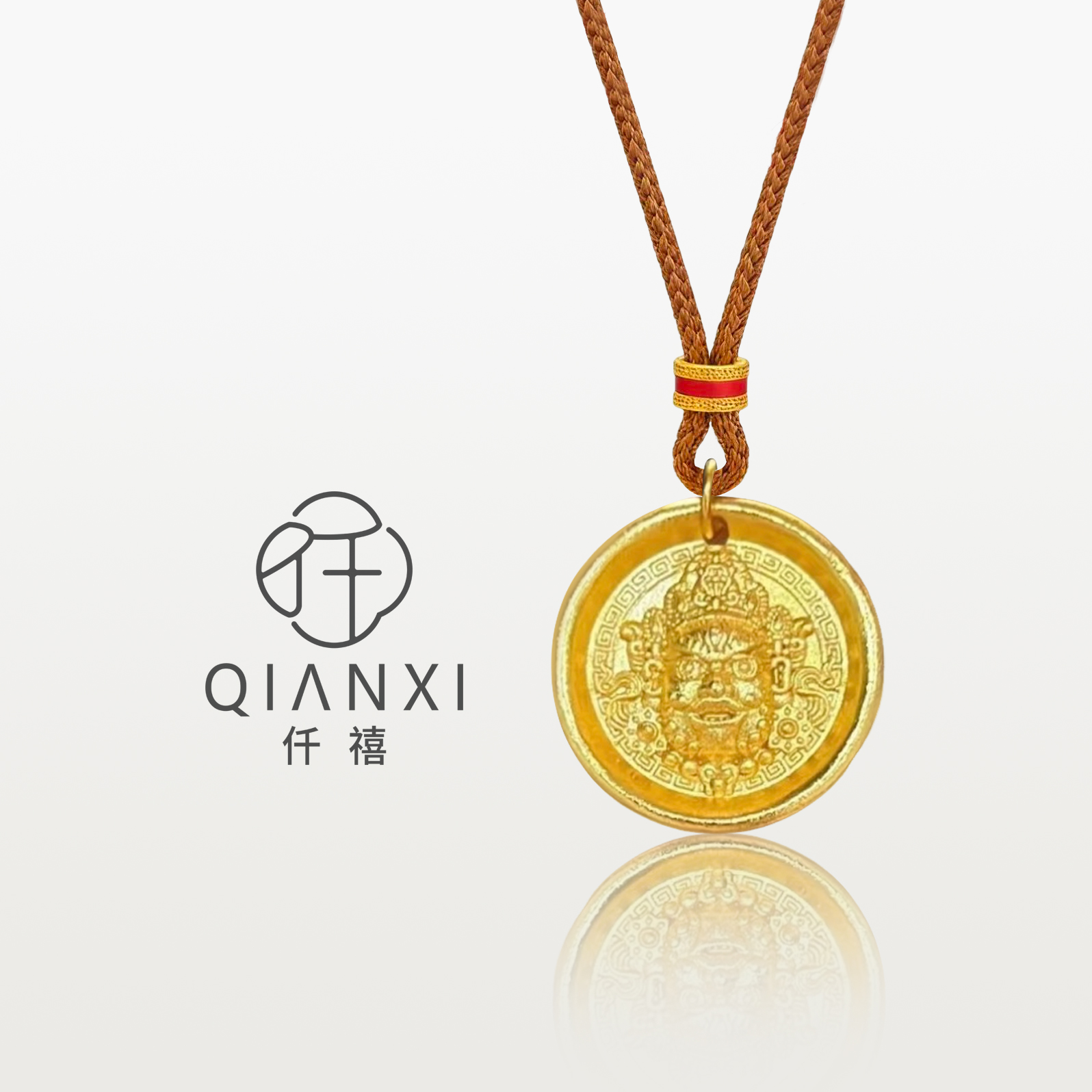 古法黄财神圆吊坠毛衣链