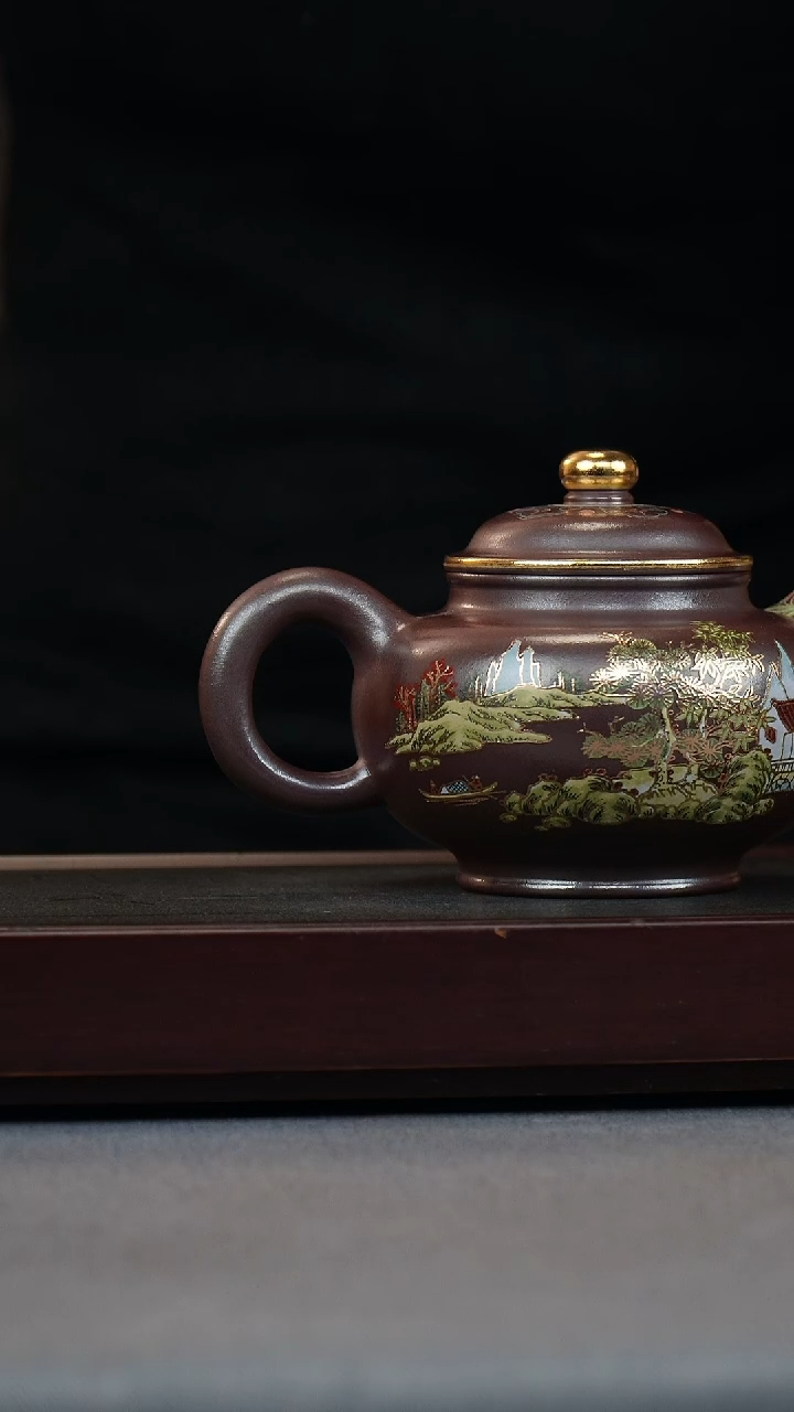 【闪购商品】紫砂茶壶紫龙血 掇只 忆江南珐琅彩