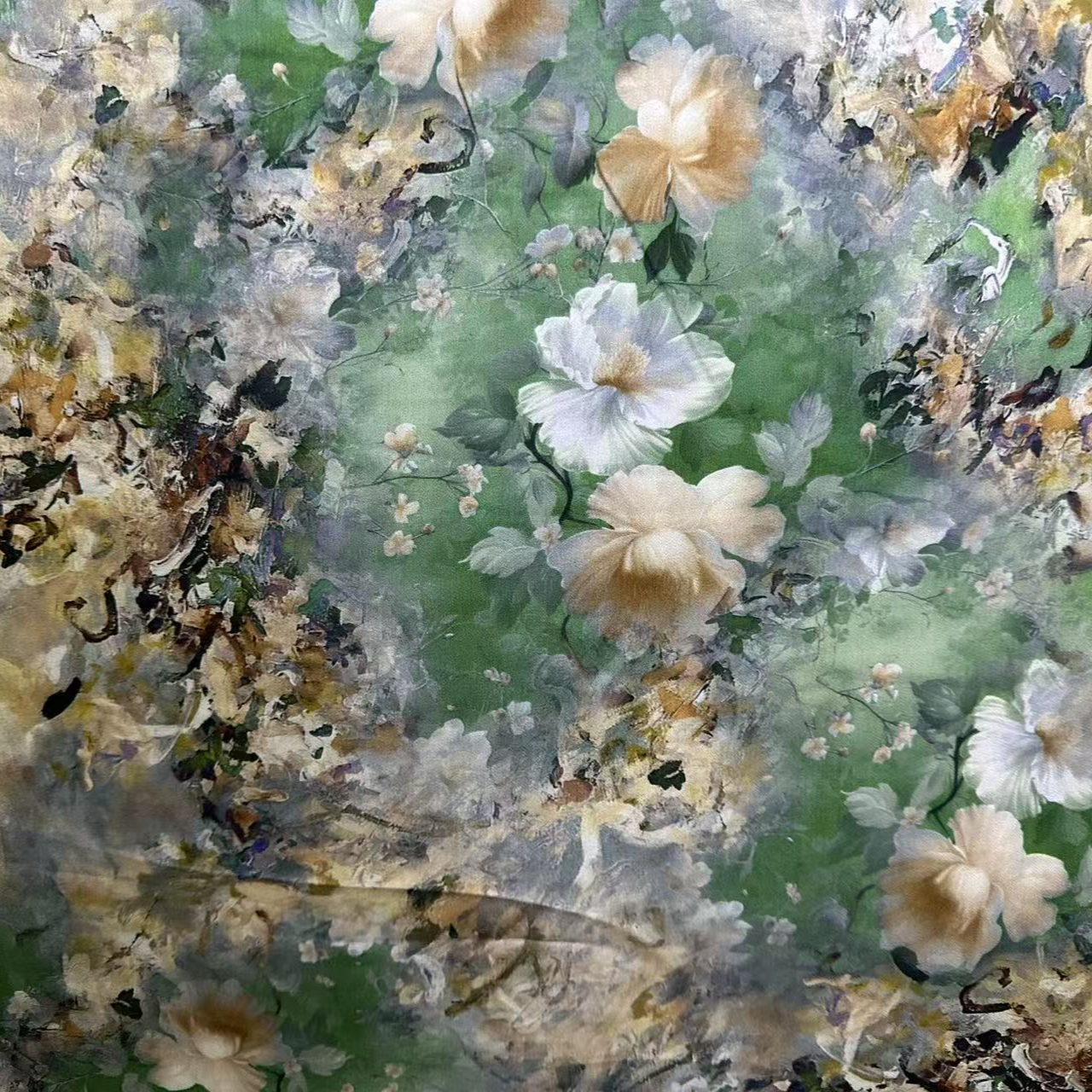 精品贡缎 蓝底褐底百花