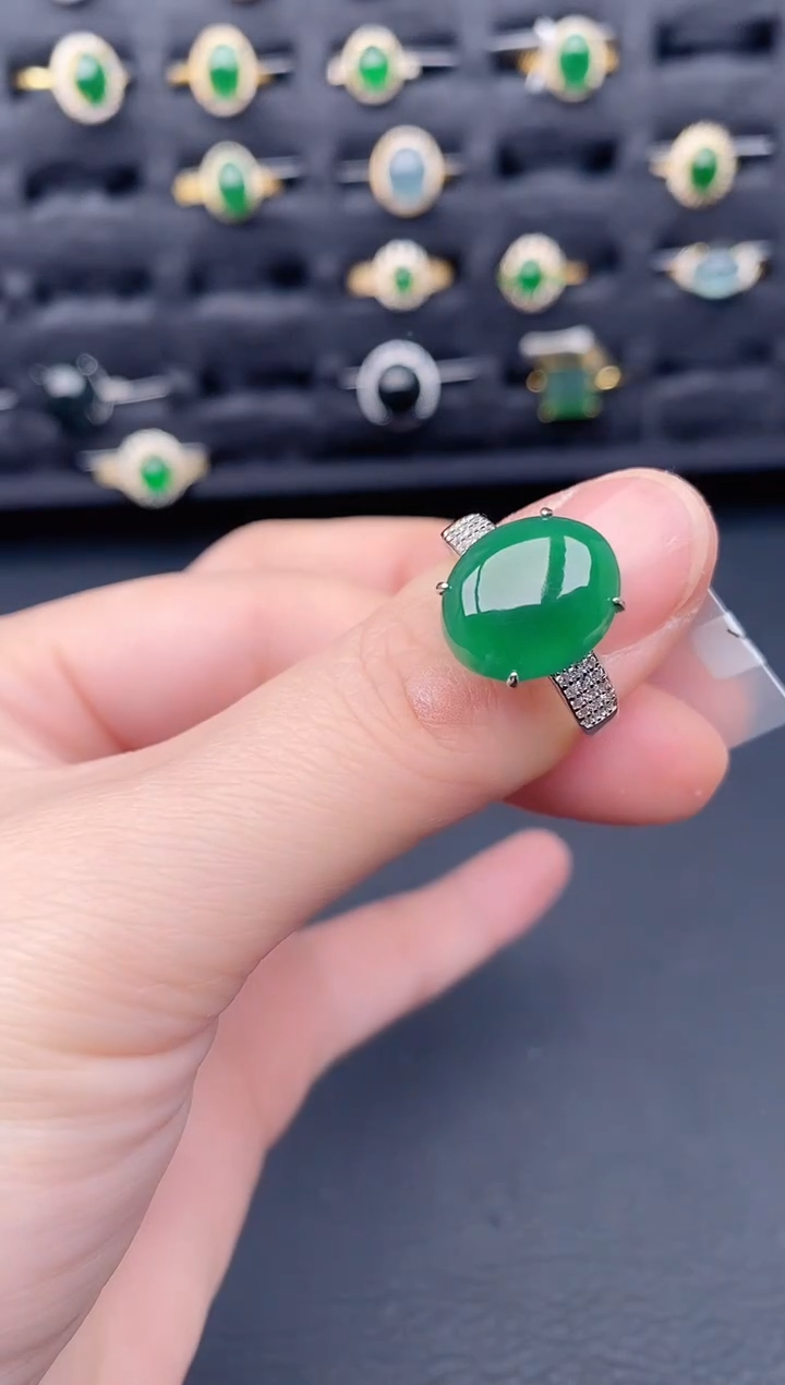 银S925镶嵌戒指翡翠天然a货翡翠227