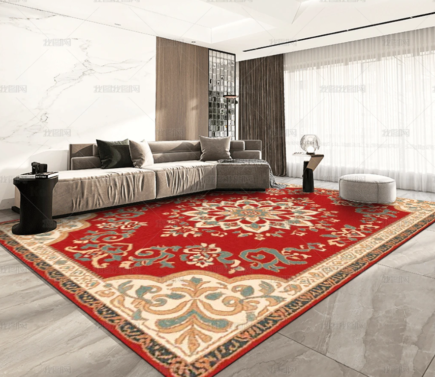 满铺开业酒店欧式古典红色花纹喜庆地毯影视剧加厚免洗电影客厅垫