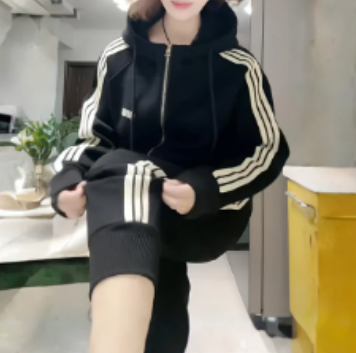 【加绒款】秋冬连帽百搭运动加厚韩版休闲运动套装时尚女士套装