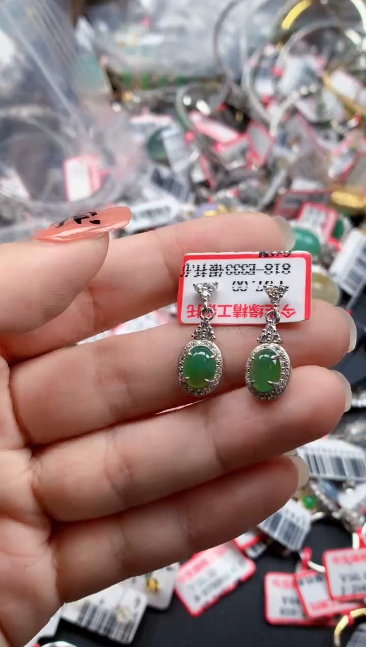 银S925镶嵌戒指翡翠天然A货缅甸翡翠