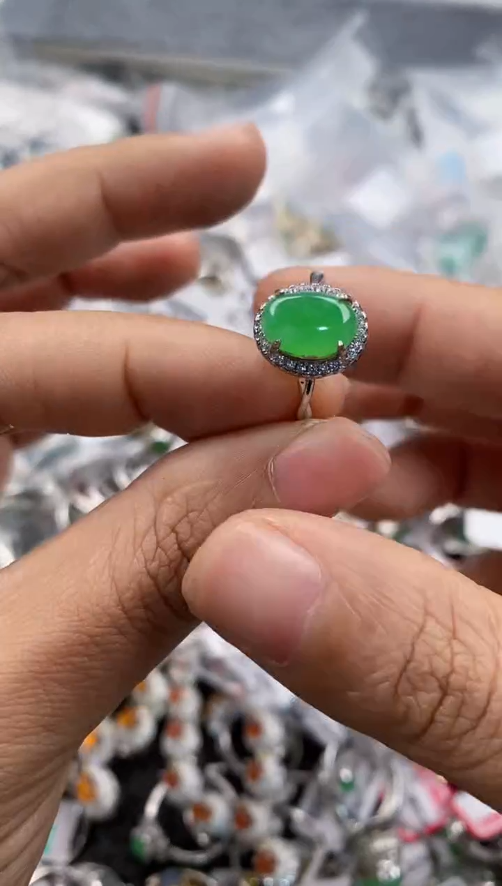 银S925镶嵌戒指翡翠444      5