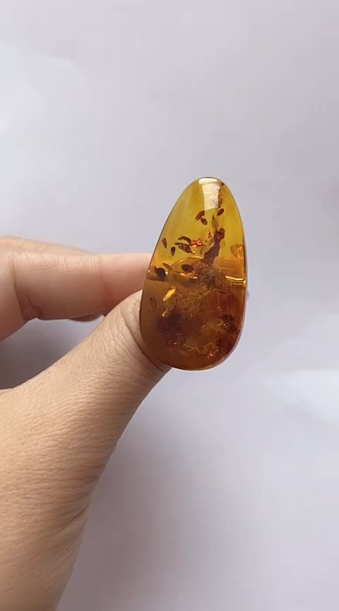 【闪购商品】琥珀裸石银S925镶嵌花珀戒指