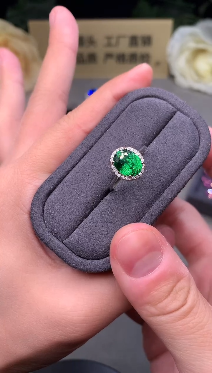 银S925镶嵌戒指绿色碧玺0101