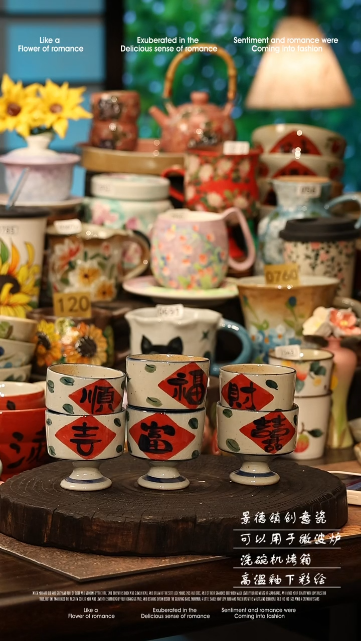 陶瓷六件套景德镇高温釉下彩手工手绘款式