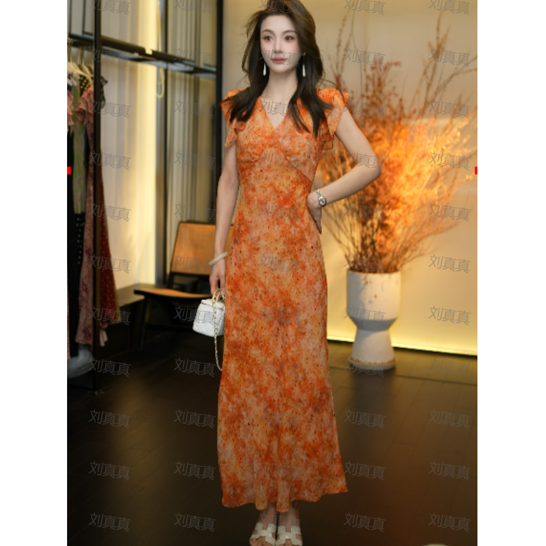 【刘真真橙海落日】Z605 小野法式夏季显气质休闲风显瘦连衣裙QC